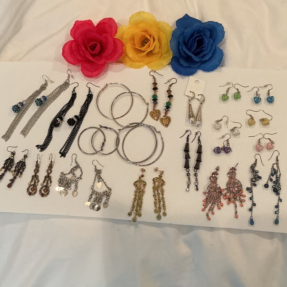 Earrings Lot Assorted Hoops Dangles Boho Hippie Rhinestones #20A